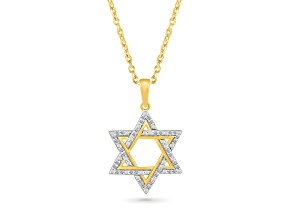 White Diamond 10K Yellow Gold Star of David Pendant With 18" Rope Chain 0.10ctw