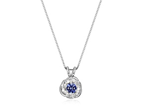 Blue Lab Created Sapphire Rhodium Over Sterling Silver Love Knot Necklace 0.64ctw