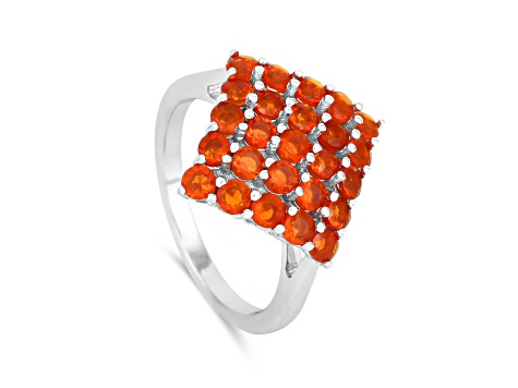 Rhodium Over Sterling Silver Fire Opal Cluster Ring