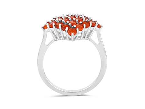 Rhodium Over Sterling Silver Fire Opal Cluster Ring