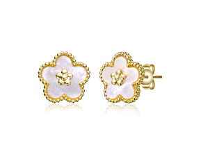 Mother of Pearl, Teens 14k Gold Plated over Brass Flower Earrings