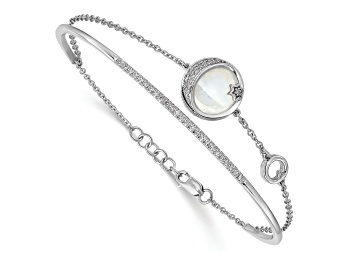 Picture of Rhodium Over 14k White Gold Diamond and Moonstone Moon Star Bracelet