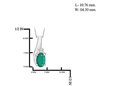 Green Emerald with White Diamond Accent Rhodium Over Sterling Silver Pendant with Chain 0.30ctw