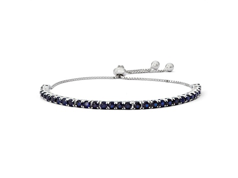 Lab Created Blue Sapphire Sterling Silver Bolo Bracelet 4.03ctw