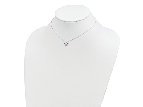 Sterling Silver Polished and Enameled Cubic Zirconia Butterfly Children's Necklace