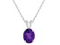 10x8mm Oval Amethyst With Diamond Accents Rhodium Over Sterling Silver Pendant with Chain