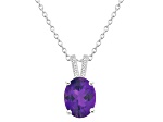 10x8mm Oval Amethyst With Diamond Accents Rhodium Over Sterling Silver Pendant with Chain
