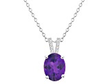 10x8mm Oval Amethyst With Diamond Accents Rhodium Over Sterling Silver Pendant with Chain