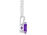 10x8mm Oval Amethyst With Diamond Accents Rhodium Over Sterling Silver Pendant with Chain