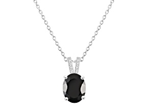 10x8mm Oval Black Onyx With Diamond Accents Rhodium Over Sterling Silver Pendant with Chain