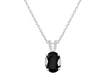 10x8mm Oval Black Onyx With Diamond Accents Rhodium Over Sterling Silver Pendant with Chain