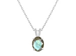 10x8mm Oval Labradorite With Diamond Accents Rhodium Over Sterling Silver Pendant with Chain