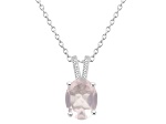 10x8mm Oval Rose Quartz With Diamond Accents Rhodium Over Sterling Silver Pendant with Chain