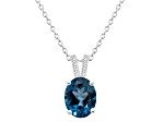 10x8mm Oval London Blue Topaz With Diamond Accents Rhodium Over Sterling Silver Pendant with Chain