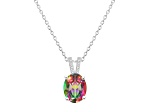 10x8mm Oval Mystic Topaz With Diamond Accents Rhodium Over Sterling Silver Pendant with Chain