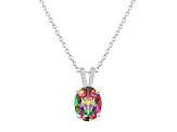 10x8mm Oval Mystic Topaz With Diamond Accents Rhodium Over Sterling Silver Pendant with Chain