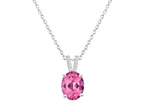 10x8mm Oval Pink Topaz With Diamond Accents Rhodium Over Sterling Silver Pendant with Chain