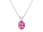 10x8mm Oval Pink Topaz With Diamond Accents Rhodium Over Sterling Silver Pendant with Chain