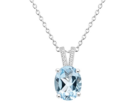 10x8mm Oval Sky Blue Topaz With Diamond Accents Rhodium Over Sterling Silver Pendant with Chain