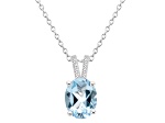 10x8mm Oval Sky Blue Topaz With Diamond Accents Rhodium Over Sterling Silver Pendant with Chain