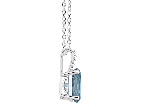 10x8mm Oval Sky Blue Topaz With Diamond Accents Rhodium Over Sterling Silver Pendant with Chain