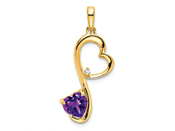 Picture of 14k Yellow Gold Amethyst and Diamond Heart Pendant