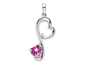 Rhodium Over 14k White Gold Lab Created Pink Sapphire and Diamond Heart Pendant