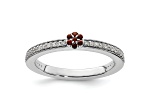 14K White Gold Stackable Expressions Garnet and Diamond Ring 0.075ctw