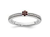 14K White Gold Stackable Expressions Garnet and Diamond Ring 0.075ctw