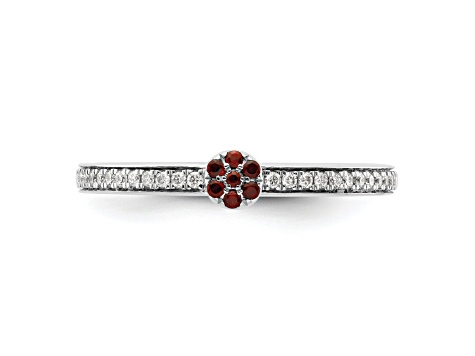 14K White Gold Stackable Expressions Garnet and Diamond Ring 0.075ctw