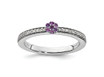 14K White Gold Stackable Expressions Amethyst and Diamond Ring 0.075ctw