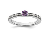 14K White Gold Stackable Expressions Amethyst and Diamond Ring 0.075ctw