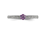 14K White Gold Stackable Expressions Amethyst and Diamond Ring 0.075ctw