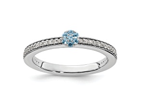 14K White Gold Stackable Expressions Aquamarine and Diamond Ring 0.075ctw