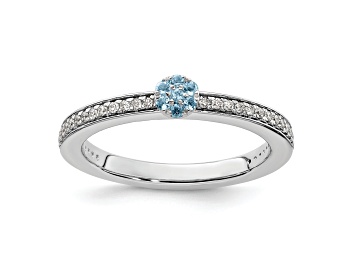 Picture of 14K White Gold Stackable Expressions Aquamarine and Diamond Ring 0.075ctw