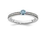 14K White Gold Stackable Expressions Aquamarine and Diamond Ring 0.075ctw