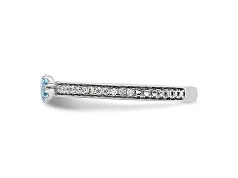 14K White Gold Stackable Expressions Aquamarine and Diamond Ring 0.075ctw