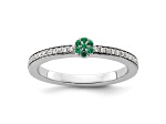 14K White Gold Stackable Expressions Lab Created Emerald and Diamond Ring 0.075ctw