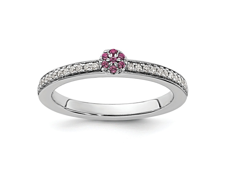 14K White Gold Stackable Expressions Rhodolite and Diamond Ring 0.075ctw