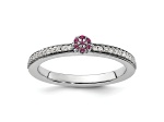 14K White Gold Stackable Expressions Rhodolite and Diamond Ring 0.075ctw