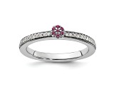 14K White Gold Stackable Expressions Rhodolite and Diamond Ring 0.075ctw