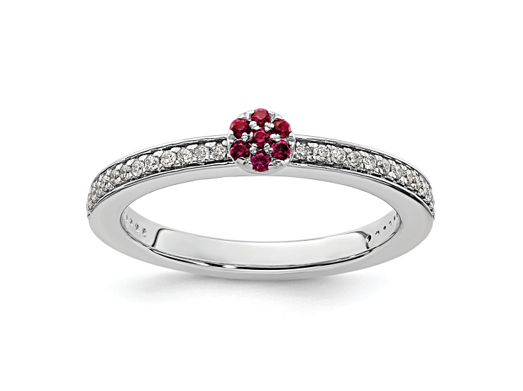 14K White Gold Stackable Expressions Ruby and Diamond Ring 0.075ctw