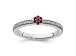 14K White Gold Stackable Expressions Ruby and Diamond Ring 0.075ctw