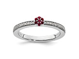14K White Gold Stackable Expressions Ruby and Diamond Ring 0.075ctw