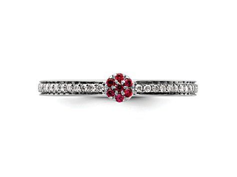 14K White Gold Stackable Expressions Ruby and Diamond Ring 0.075ctw