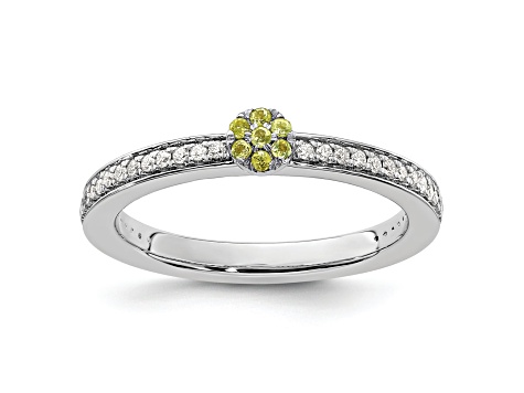 14K White Gold Stackable Expressions Peridot and Diamond Ring 0.075ctw