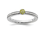 14K White Gold Stackable Expressions Peridot and Diamond Ring 0.075ctw