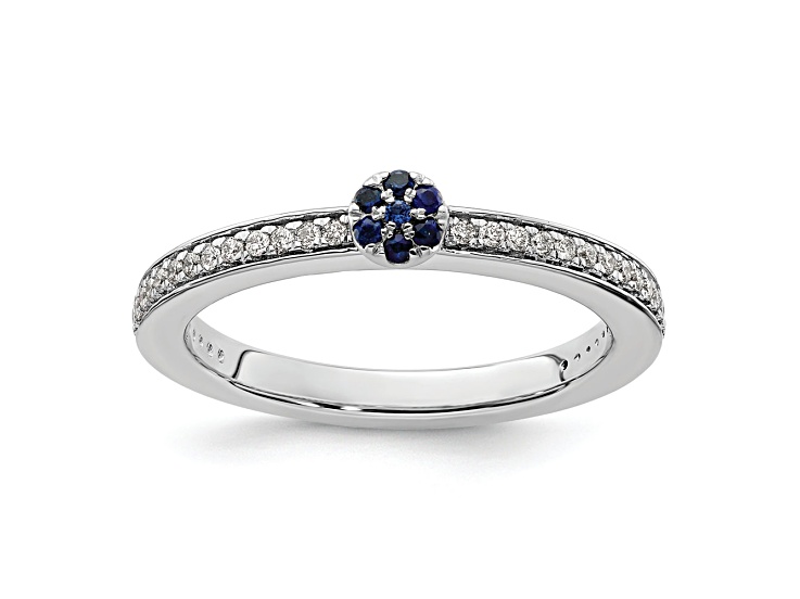 14K White Gold Stackable Expressions Lab Created Sapphire and Diamond Ring 0.075ctw