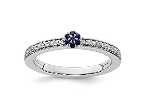 14K White Gold Stackable Expressions Lab Created Sapphire and Diamond Ring 0.075ctw