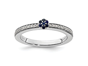 14K White Gold Stackable Expressions Lab Created Sapphire and Diamond Ring 0.075ctw